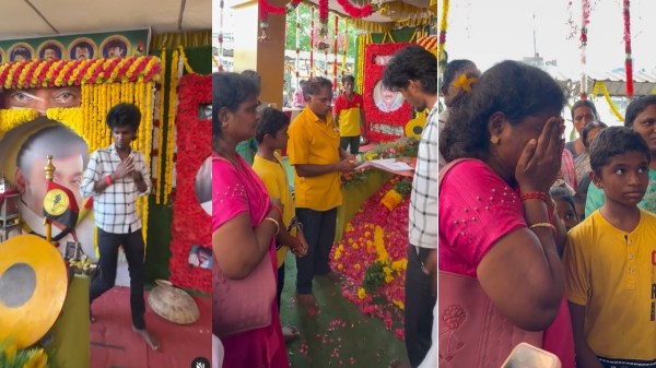 kpy Bala has given money to a woman who asked for help for her son s education at Vijayakanth Memorial