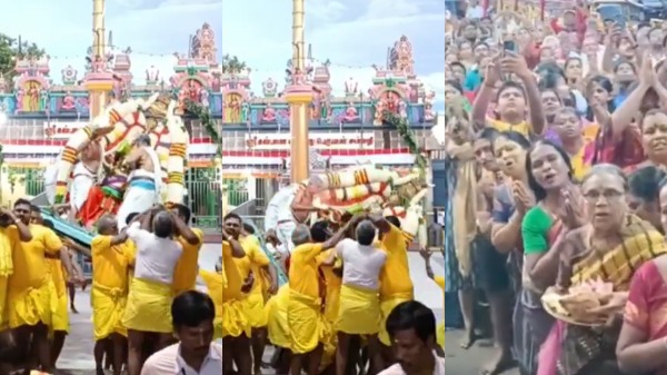 Perumal statue fell down during garuda sevai in Tiruvottiyur Kalyana Varadaraja Perumal Temple