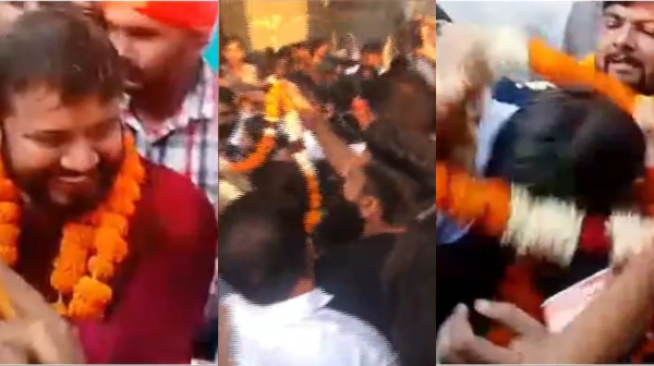 Congress Candidate Kanhaiya Kumar attaacked by some people who approached him under the pretext of garlanding him