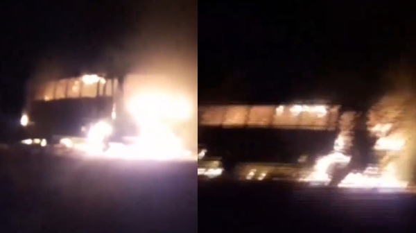 Lok Sabha Election 2024 EVMs carrying Bus catches fire in Madhya Pradesh