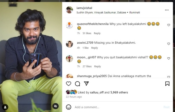 baakiyalakshmi serial VJ Vishal leaving to Ezhil