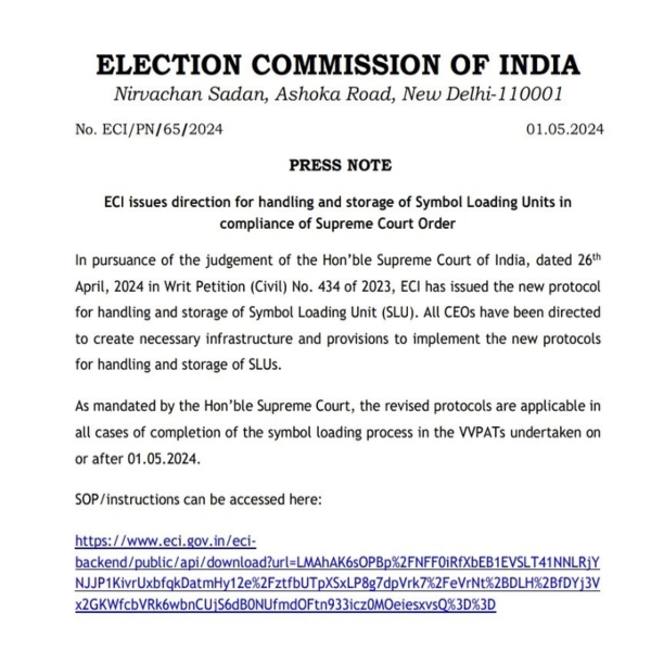 Election commission revises protocol for handling EVM SLU units after Supreme Court order
