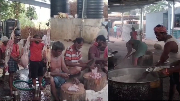 Devotees are feasted by cooking 5000 kg of mutton near Dindigul temple festival