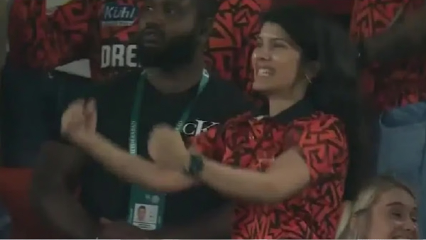 Happy moment IPL Cricket 20-20 match and Kalanithi Maran daughter Kavya Maran Jumps of Joy in Hyderabad Match