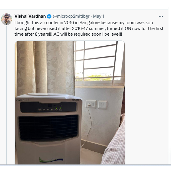 A woman explains the heat of Bangalore city by showing the AC installed in her bedroom
