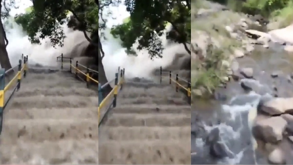 Due to continuous rains in the Western Ghats flash floods have occurred at Meghamalai Falls