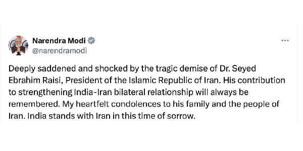 PM Narendra Modi condoles Iran President Ebrahim Raisi s demise