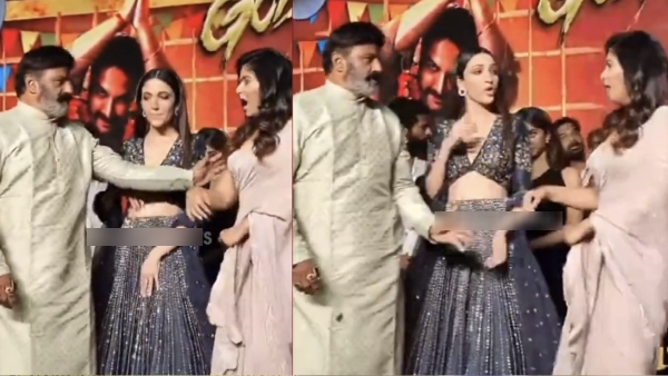 Actor Balayya pushed to actress Anjali in Gangs of Godavari pre release programme stage