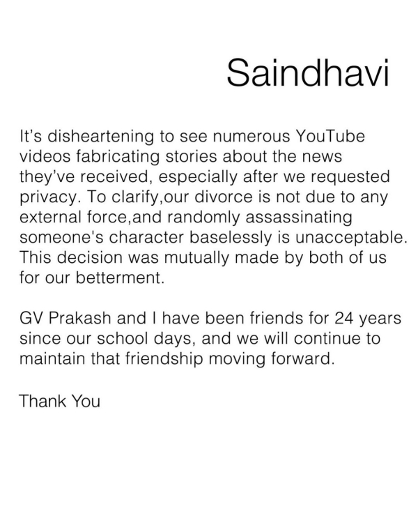 GV Prakash wife Saindhavi new insta post