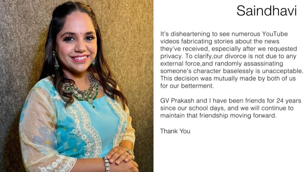 GV Prakash wife Saindhavi new insta post