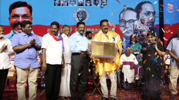 Thol Thirumavalavan presented the Ambedkar Sudar Award to actor Prakash Raj
