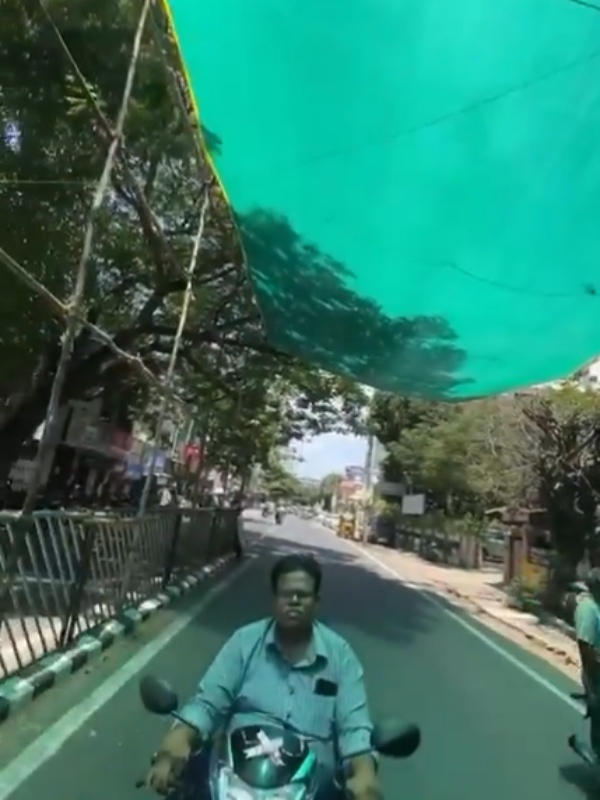 Green Pandhals at traffic signals in Puducherry