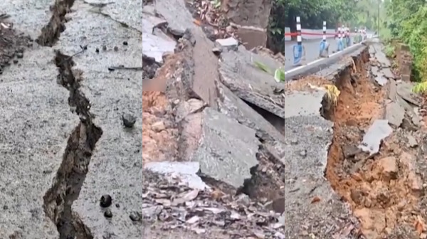 A road crack in Gudalur - Wayanadu area in Nilgiri