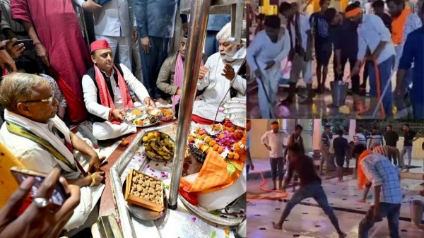 BJP workers Clean Temple with Ganga River water After Akhilesh Yadav visit in Uttar Pradesh