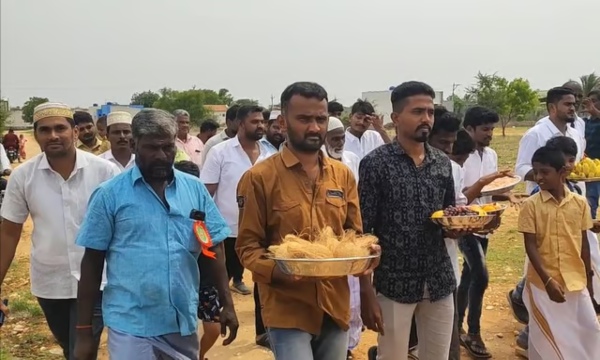 Tiruppur Pillaiyar Temple and Tirupur muslim devotees to the temple attending the Kumbabhishekam with a procession