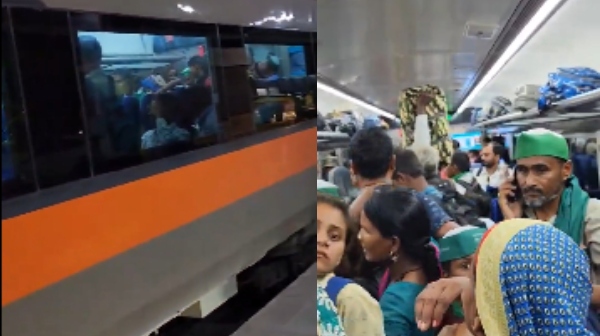 Netizens shocked to see a Overcrowded Vande Bharat Express in Uttar Pradesh