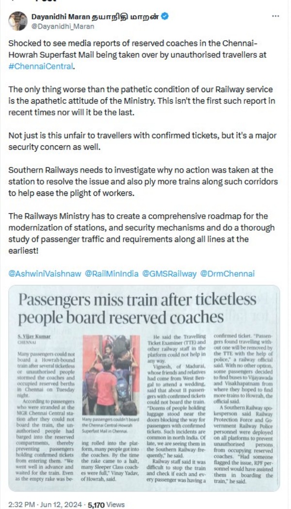 Dayanidhi maran dmk Indian Railways