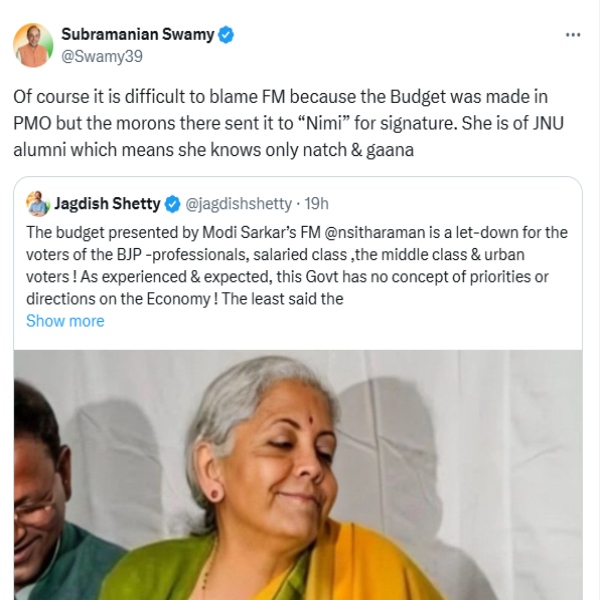 Budget 2024 Subramanian swamy nirmala Sitharaman