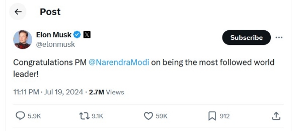 Elon Musk Narendra Modi X