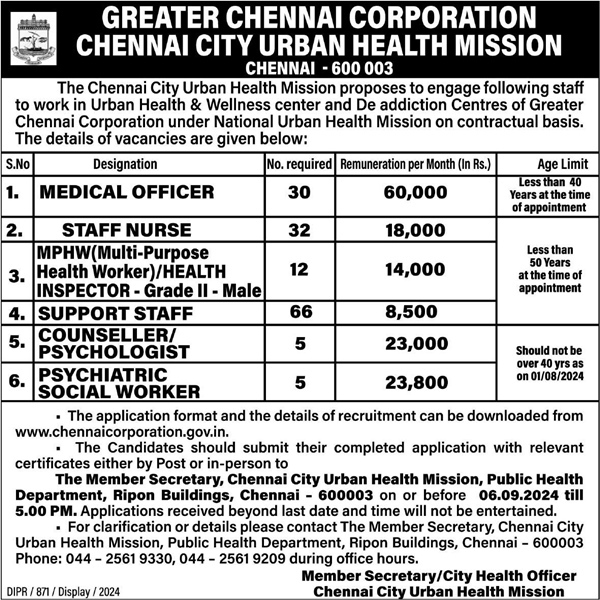 jobs job Chennai Corporation