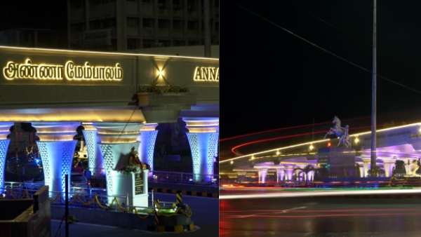 Renovated Chennai Anna flyover shines with colored lights