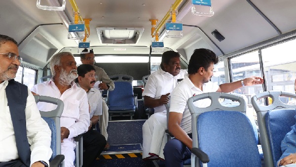 Minister udhayanidhi stalin inaugurates 100 low floor buses in chennai