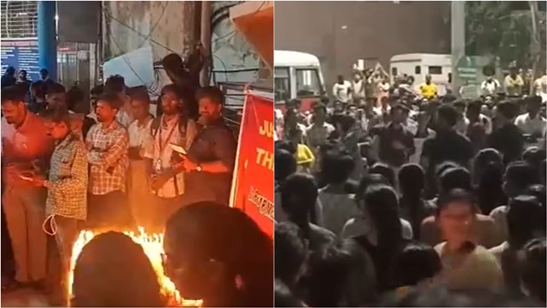 KMC Medical College students held a candlelight protest over RG Kar Medical College doctor murder KMC Medical College students held a candlelight protest over RG Kar Medical College doctor murder