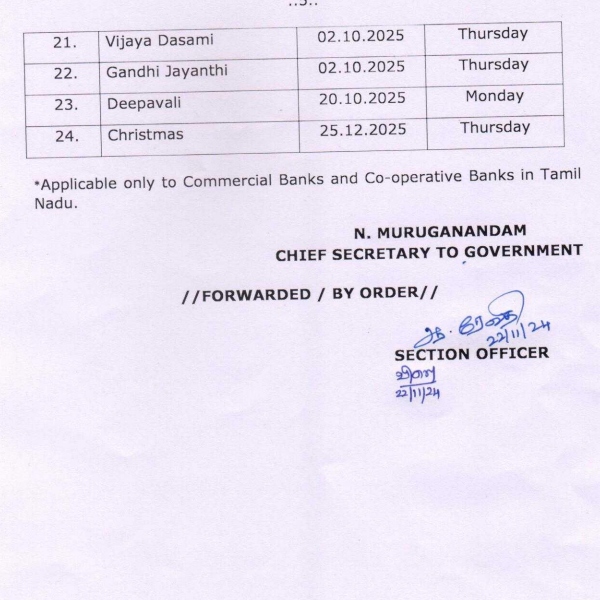 tamil nadu government holiday chennai
