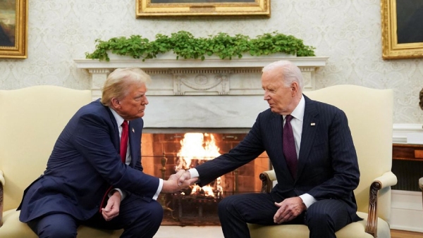US President Joe Biden meets with President-elect Donald Trump in the Oval Office at the White House
