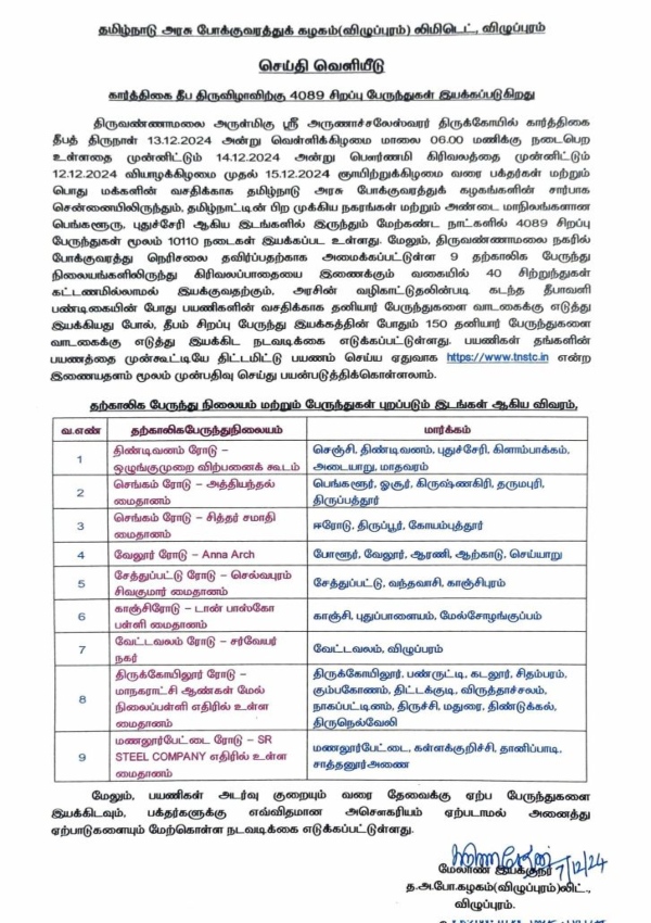 tiruvannamalai tamilnadu special bus