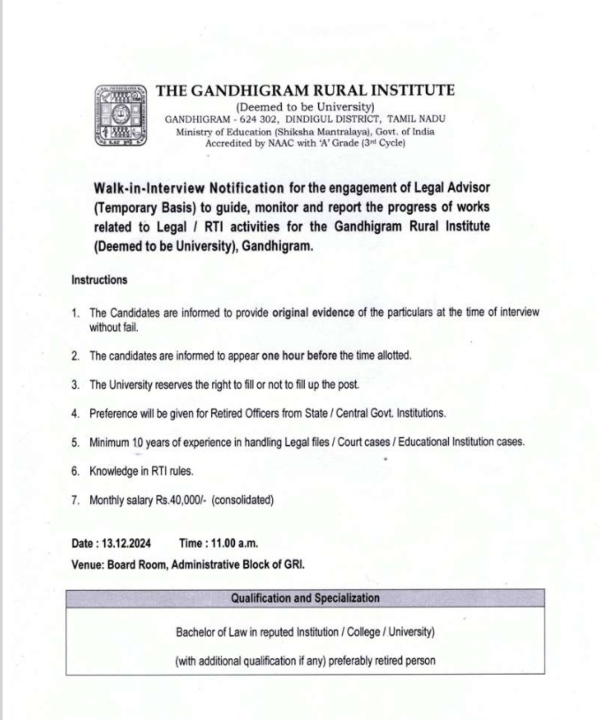 jobs central government dindigul