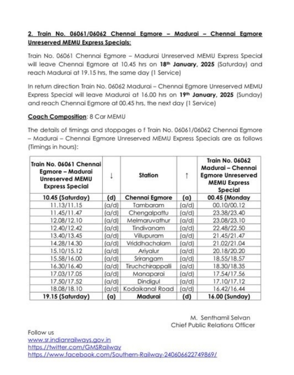 chennai train madurai pongal 2025