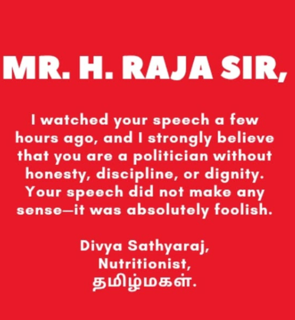 divya sathyaraj h raja tamil nadu