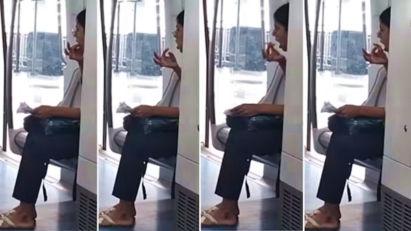 Namma Metro Woman fined Rs 500 for eating while sitting in Bangalore Metro train Namma Metro Woman fined Rs 500 for eating while sitting in Bangalore Metro train