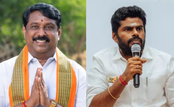 Nainar Nagendran photos gets in the BJP banner He will become the Tamil Nadu BJP Chief