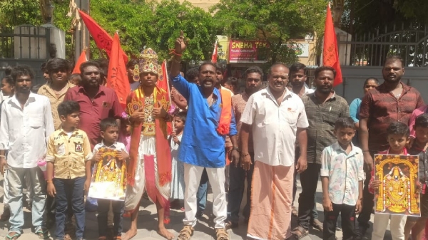 DD Next Level song issue Hindu Makkal Katchi Protests in Support of Actor Santhanam DD Next Level song issue Hindu Makkal Katchi Protests in Support of Actor Santhanam