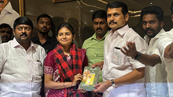 Former TVK Member Vaishnavi Joins DMK in Presence of Senthil Balaji