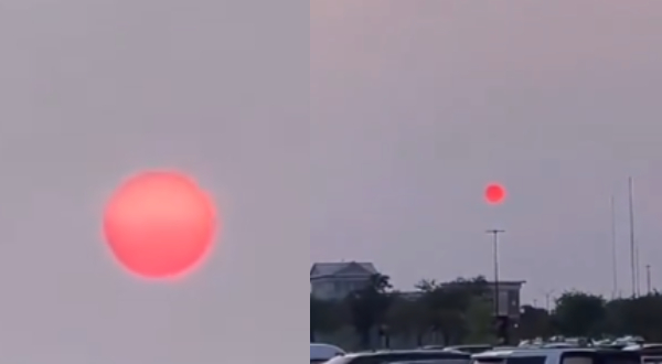 A red color fire kind of Sun seen in the sky at many pleaces in USA A red color fire kind of Sun seen in the sky at many pleaces in USA