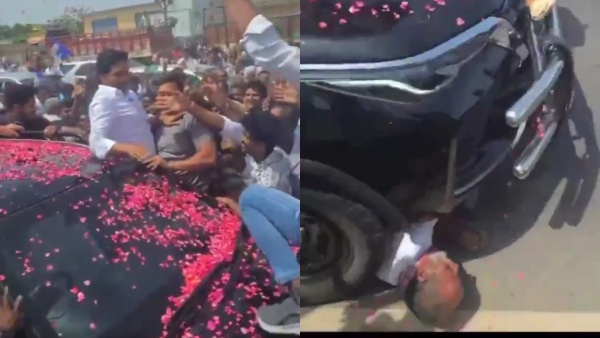jagan-mohan-reddy-car-run-over-his-supporter-who-trying-to-shower-flower-in-andhra-pradesh jagan-mohan-reddy-car-run-over-his-supporter-who-trying-to-shower-flower-in-andhra-pradesh