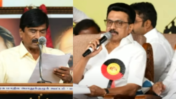 Stalin Swiftly Corrects Error During Resolution Reading at DMK General Council Meeting in Madurai Stalin Swiftly Corrects Error During Resolution Reading at DMK General Council Meeting in Madurai