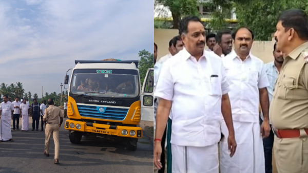 AIADMK Former Minister MR Vijayabaskar Chases and Nabs Sand Theft Lorry
