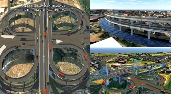 Port Maduravayal double-decker elevation Chennai port plans truck parking yard at entry and exit