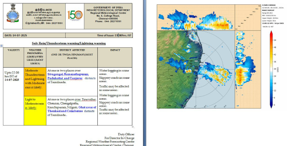 Rain Likely in 11 Districts Till 10 PM Tonight Says Chennai Meteorological Dept