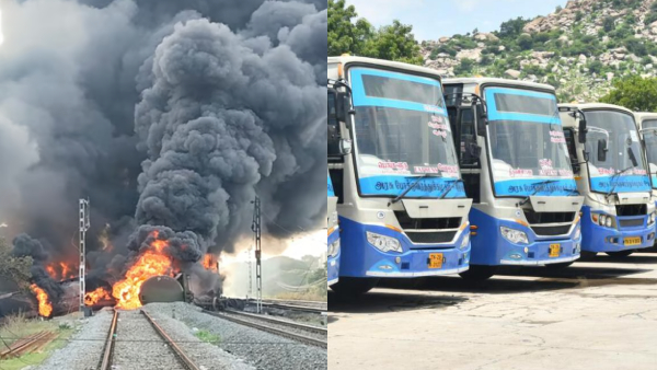 Massive Fire in Oil Tanker Train Disrupts Services Special Buses Arranged From Tiruvallur