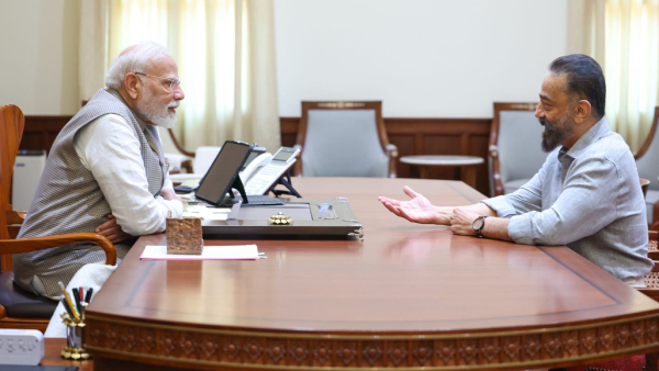 MNM President and Rajya sabha MP Kamal Haasan Meets PM Modi in Delhi MNM President and Rajya sabha MP Kamal Haasan Meets PM Modi in Delhi