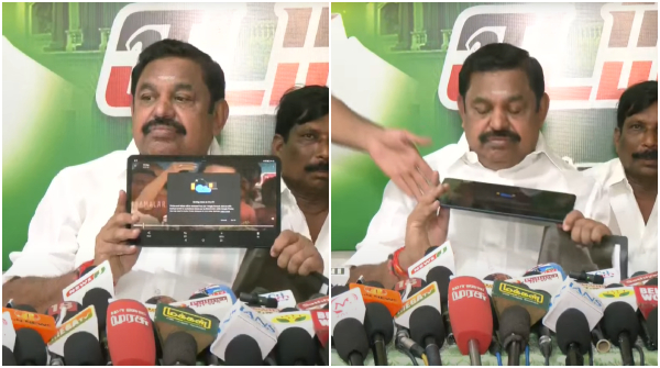 Edappadi palanisamy got angry as Tablet fails while playing Stalin speech against Senthil balaji