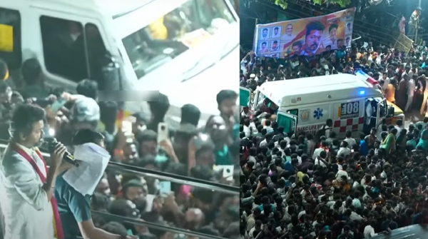Karur campaign disaster Vijay Continue to speak despite multiple ambulances rushed in from of him