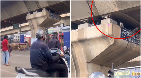 Bangalore Flyover Mystery Man Spotted Sleeping Inside Pillar at Jalahalli Cross Netizens shocked