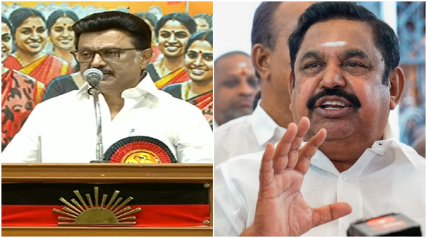 Edappadi Palanisamy is speaking in BJP voice attacks DMK chief MK Stalin in his tirupur speech Edappadi Palanisamy is speaking in BJP voice attacks DMK chief MK Stalin in his tirupur speech