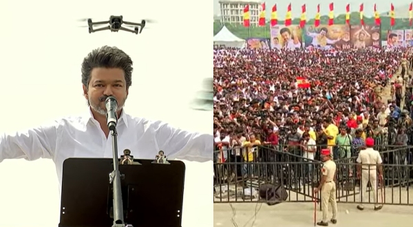 TVK Vijay avoided speaking about Thiruparankundram again in his Puducherry speech TVK Vijay avoided speaking about Thiruparankundram again in his Puducherry speech